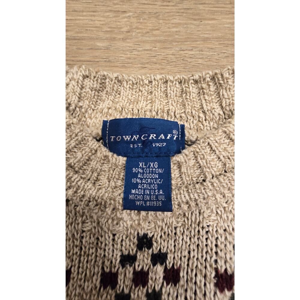 Vintage 90s Towncraft USA-Made Geometric Knit Sweater - Picture 2 of 2